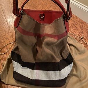Authentic Burberry Canvas Asbury Bucket Red Bag
